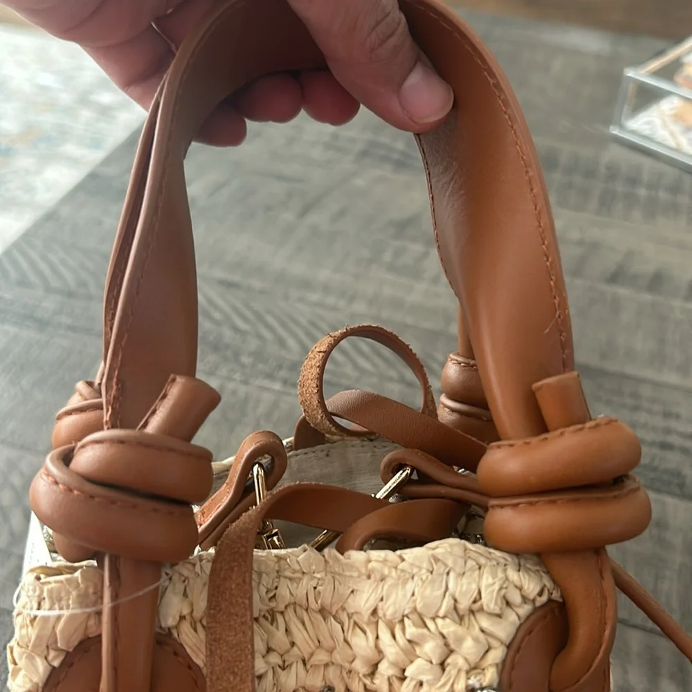 Anthropologie Maeve Rhinestone Raffia Mini Bag Day to Night Woven Beach Resort - Picture 9 of 10